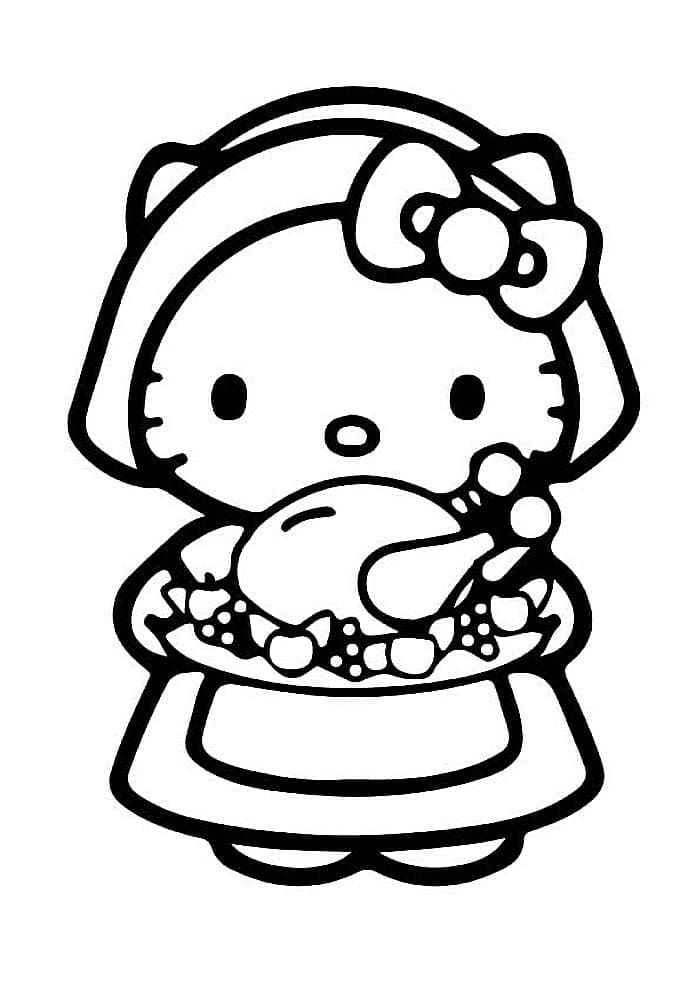 Happy thanksgiving with hello kitty coloring page