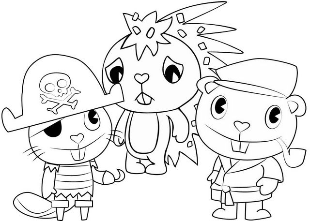 Flaky russel and pop coloring page of happy tree friends happy tree friends coloring pages happy