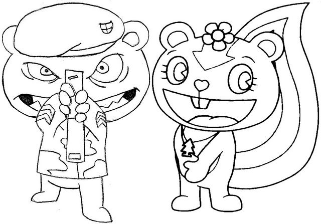 Flippy and petunia coloring page of happy tree friends happy tree friends coloring pages colouring pages