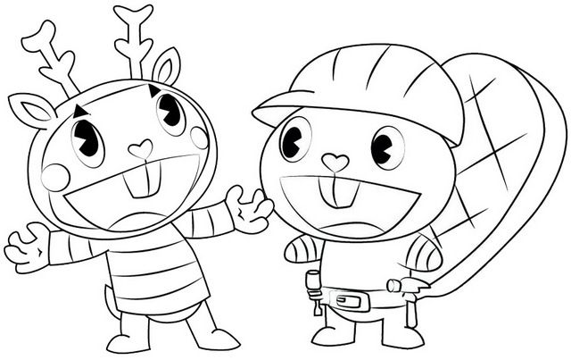 Mime and handy coloring page of happy tree friends happy tree friends coloring pages happy