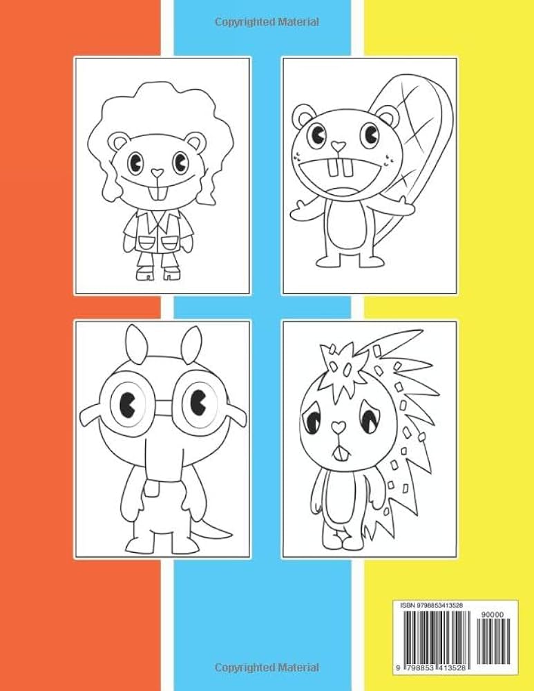 Happy tree friends loring book cute character for fan teen men women great loring pages for kids teens adults beautiful and exclusive your creativity and create your masterpieces goda