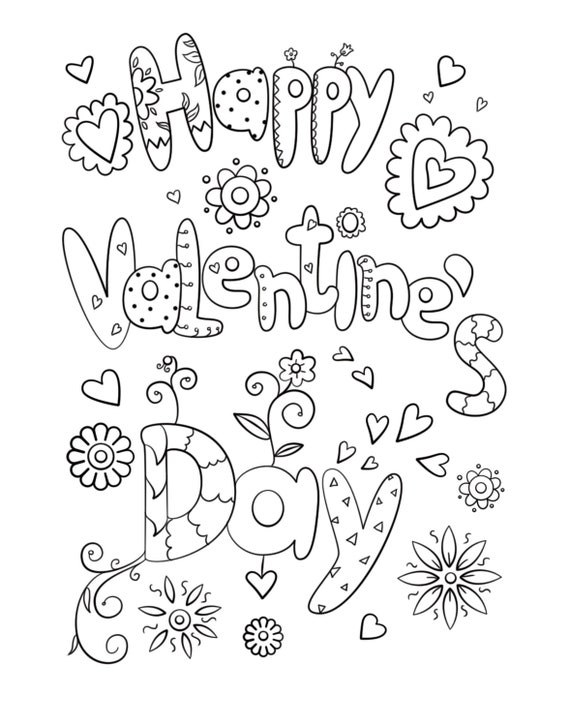 Happy valentines day coloring page fun coloring page valentine coloring sheet kids adult coloring valentines printable love hearts