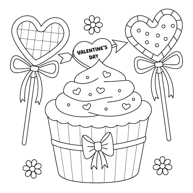 Premium vector valentines day cupcake and candies coloring page