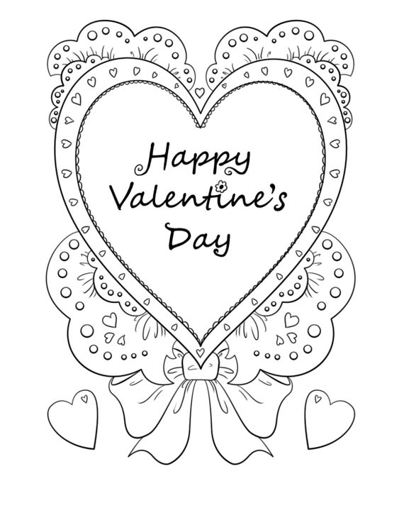 Happy valentines day coloring page heart coloring page valentine coloring sheet kids adult coloring valentines printable love day