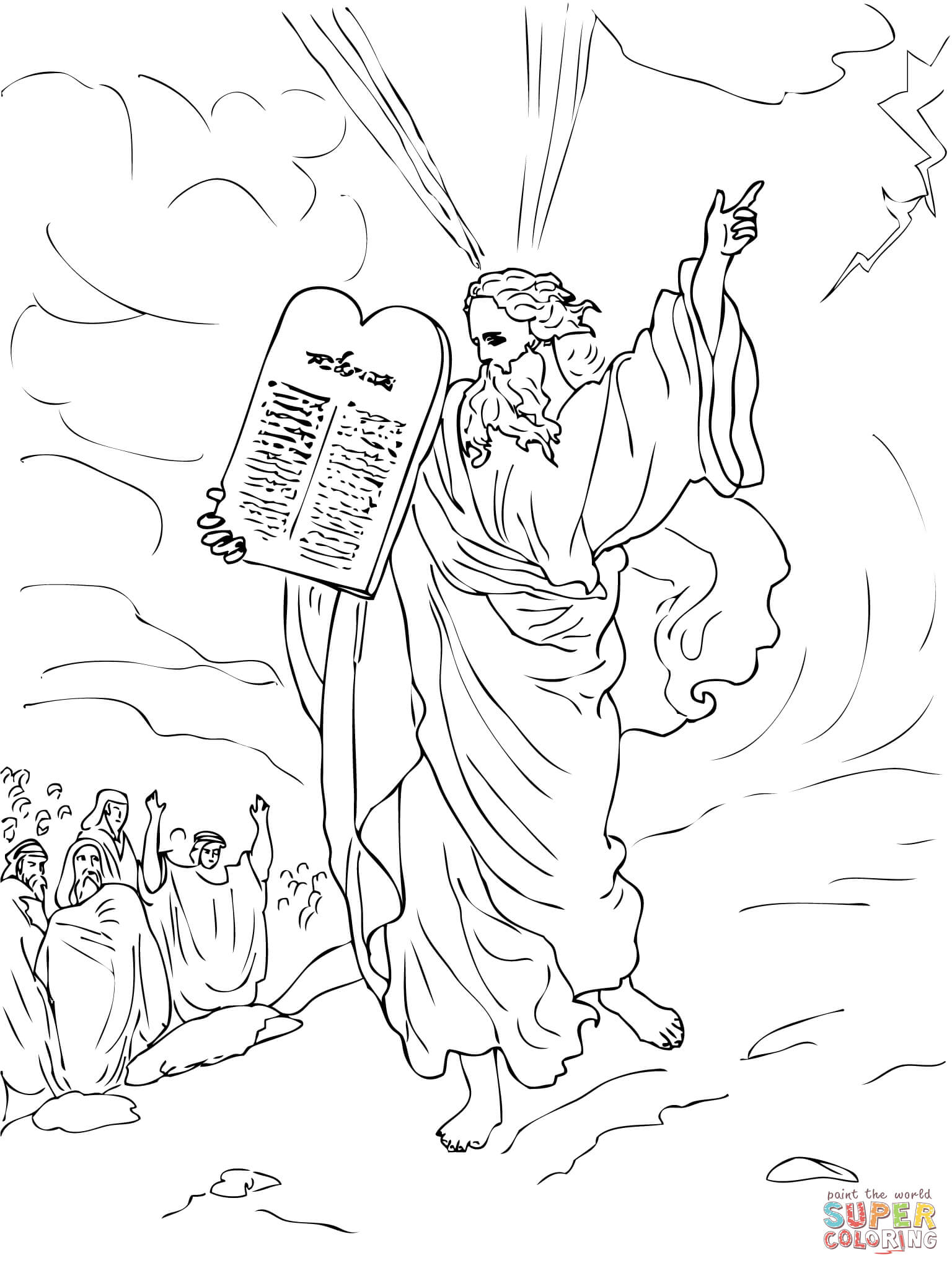 Moses es down from mount sinai with ten mandments coloring page free printable coloring pages