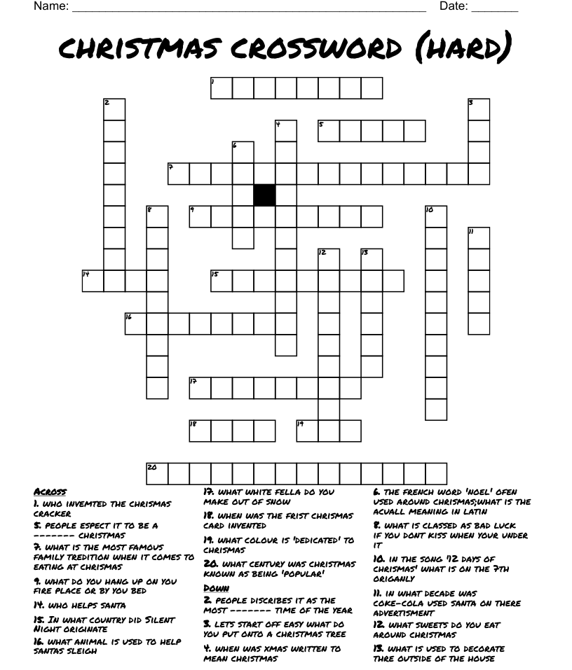 Christmas crossword hard