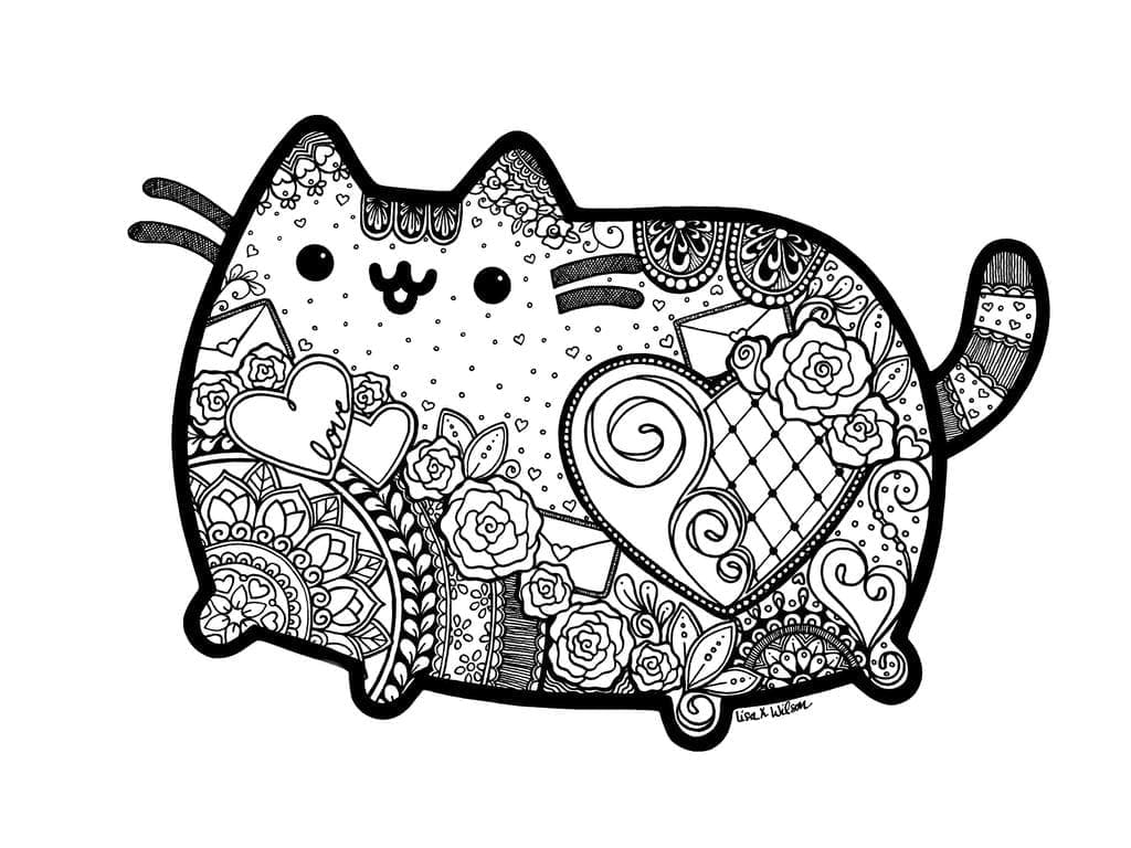 Cute pusheen antistress coloring page