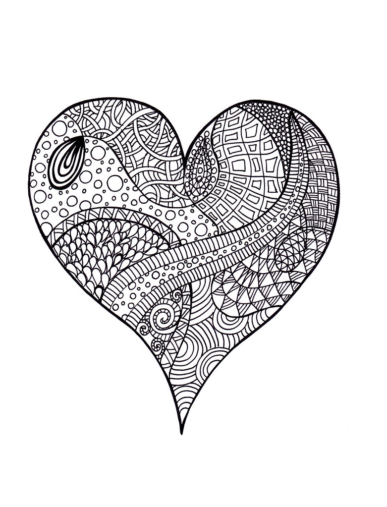 Heart zentangle colouring page a zentangle with no filledâ