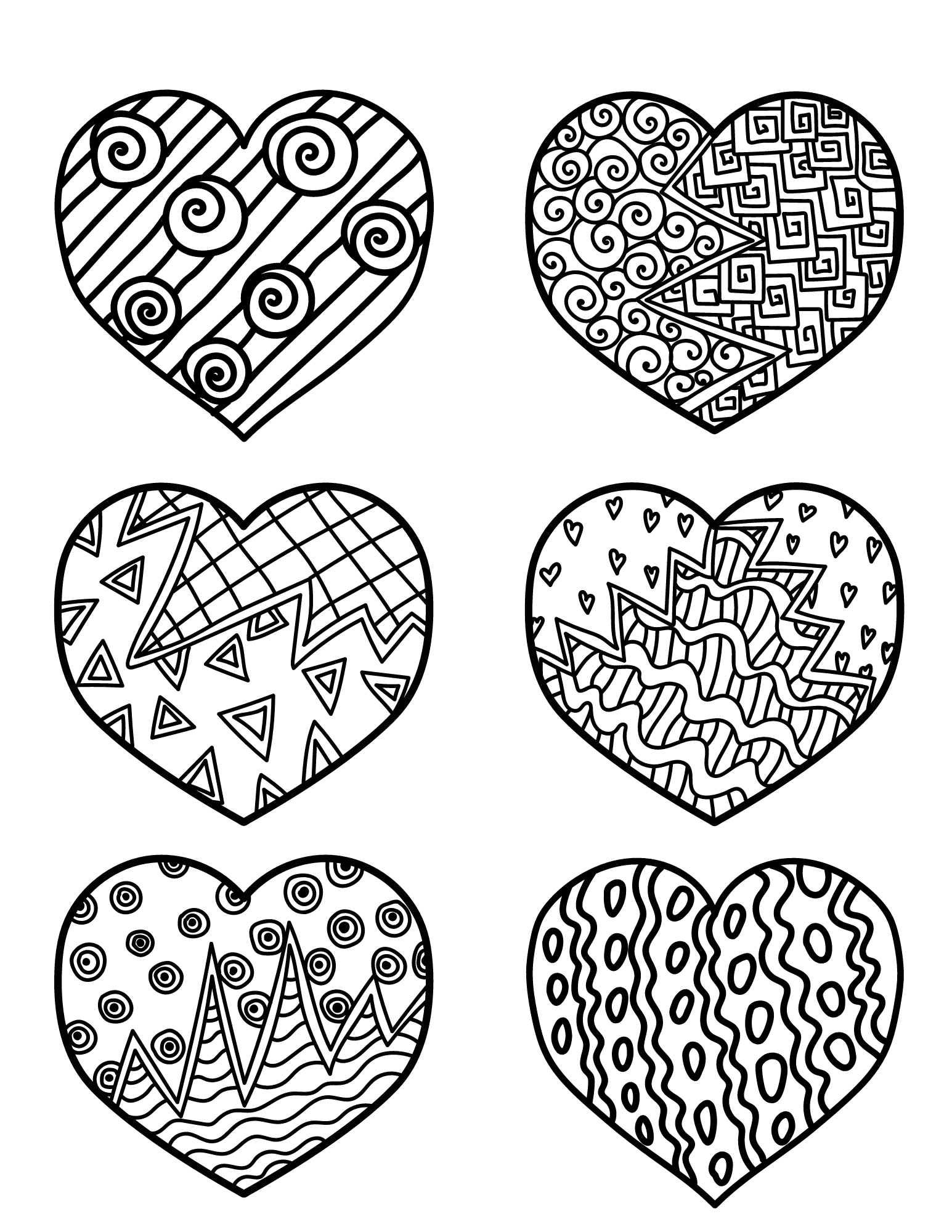 Free printable heart coloring pages for kids and adults