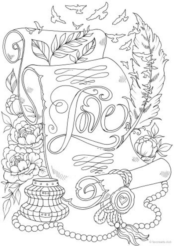 Love letter printable adult coloring page from favoreads