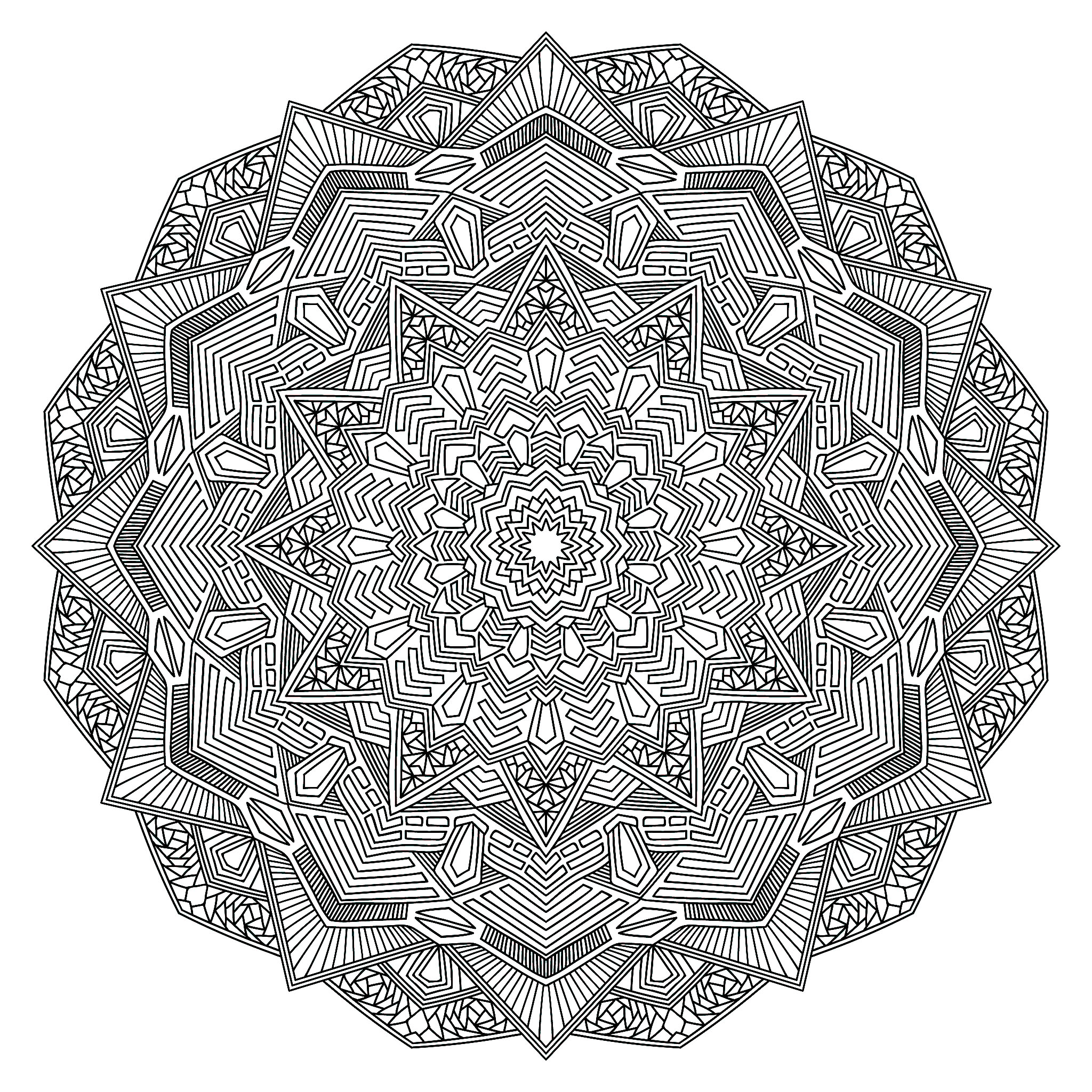 Mandala coloring page with multiple angles