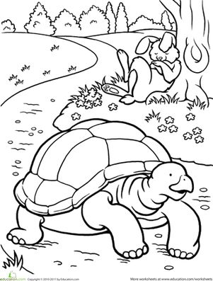 Color the tortoise and the hare worksheet education coloring pages fables activities fables