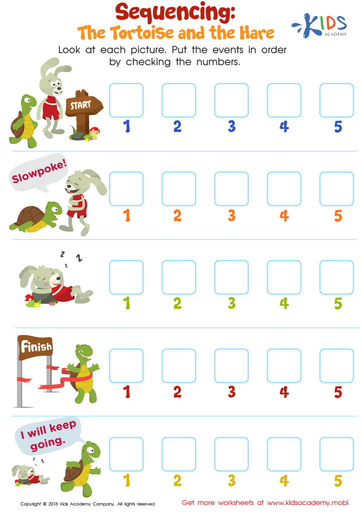 The tortoise and the hare worksheet sequencing free printable pdf for kids