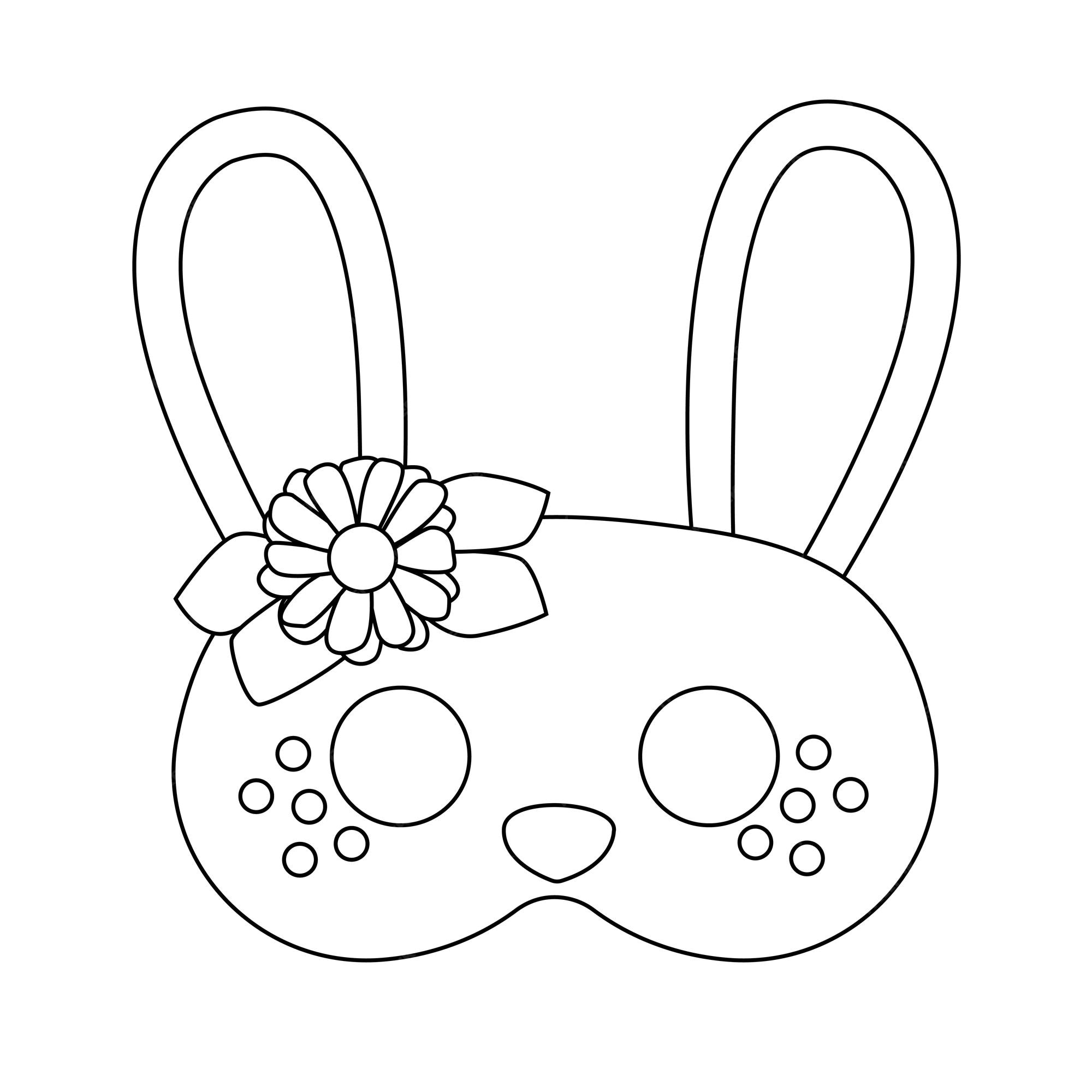 Premium vector coloring of a cute cartoon rabbit mask black and white vector illustration for coloring