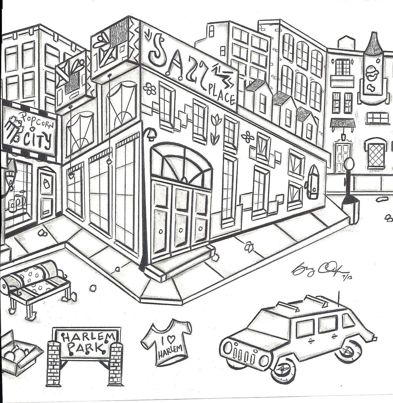 Harlem sketch illustration by lamont on