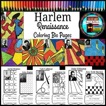 Harlem renaissance coloring sheets and research activity by susies notebook