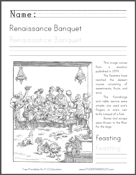 Renaissance banquet coloring page