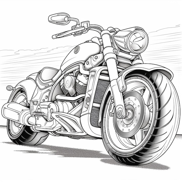 Premium ai image coloring pages of a motorcycle with a side view of the front wheel generative ai