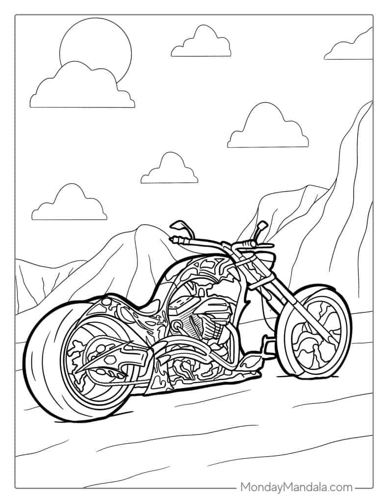 Motorcycle coloring pages free pdf printables