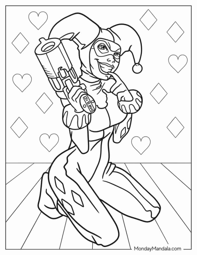 Harley quinn coloring pages free pdf printables