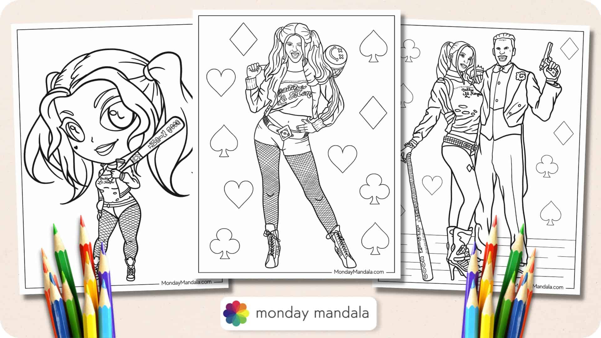 Harley quinn coloring pages free pdf printables