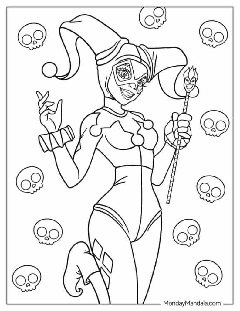 Harley quinn coloring pages free pdf printables