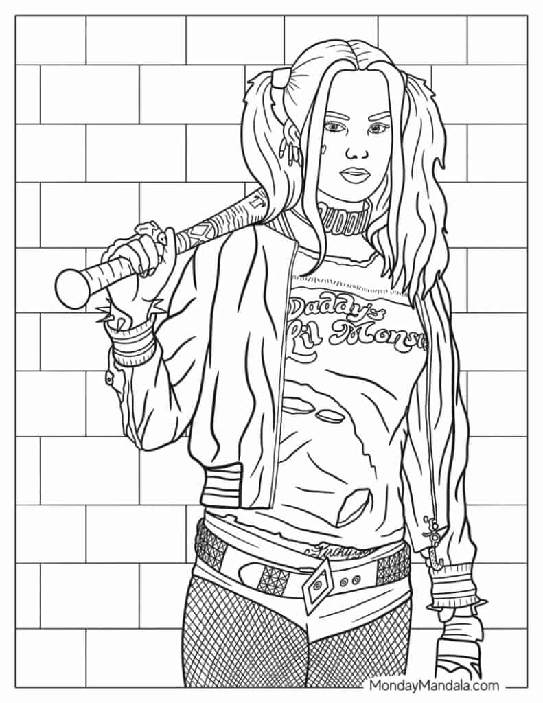 Harley quinn coloring pages free pdf printables