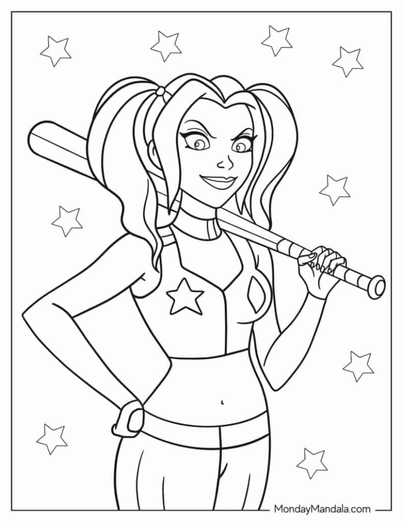 Harley quinn coloring pages free pdf printables