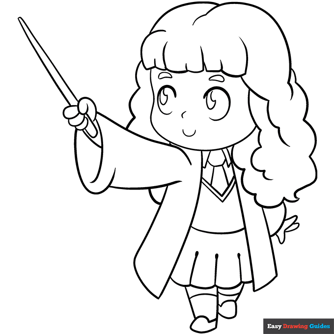 Hermione granger from harry potter coloring page easy drawing guides