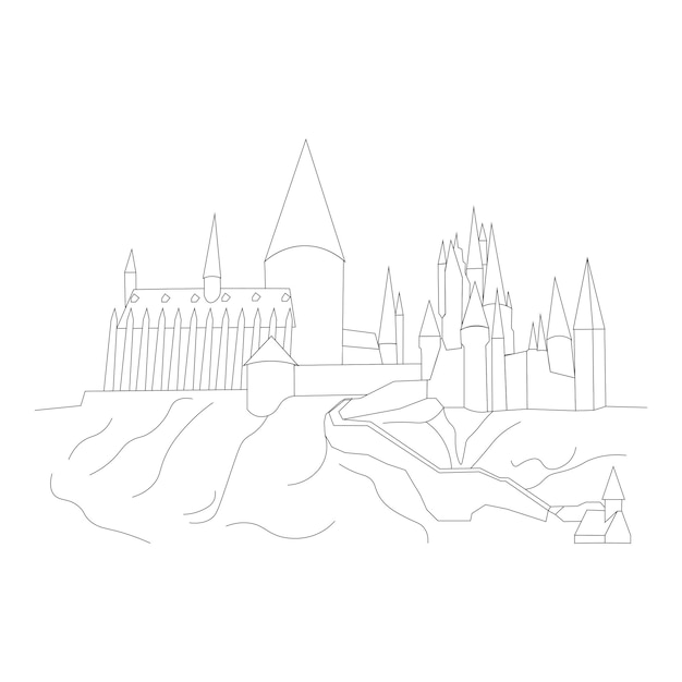 Premium vector line hogwarts castle vector illustration