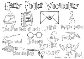 Harry potter vocabulary coloring page by mery teacher tpt