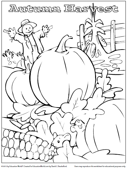 Coloring sheet fall harvest education world