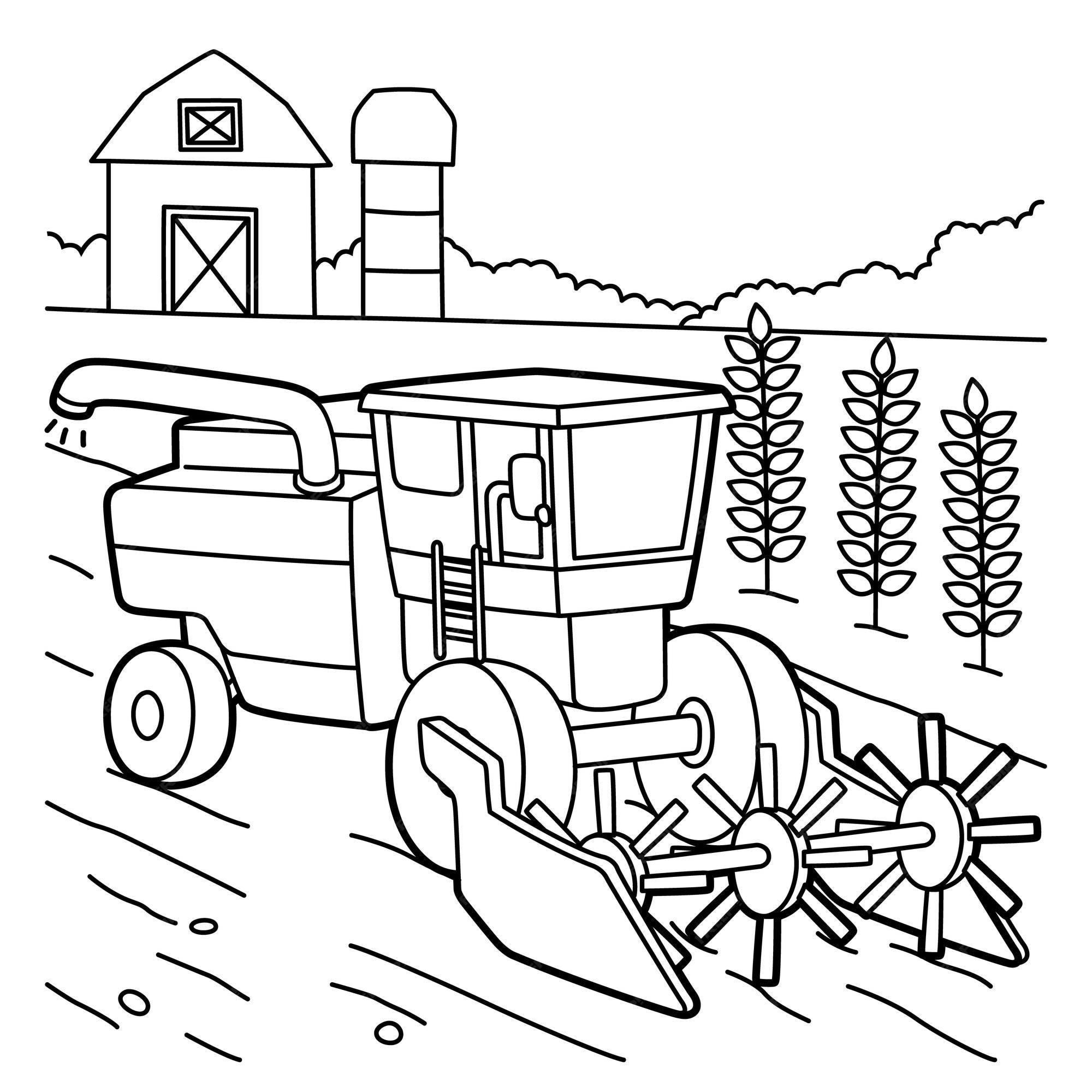 Premium vector bine harvester coloring page