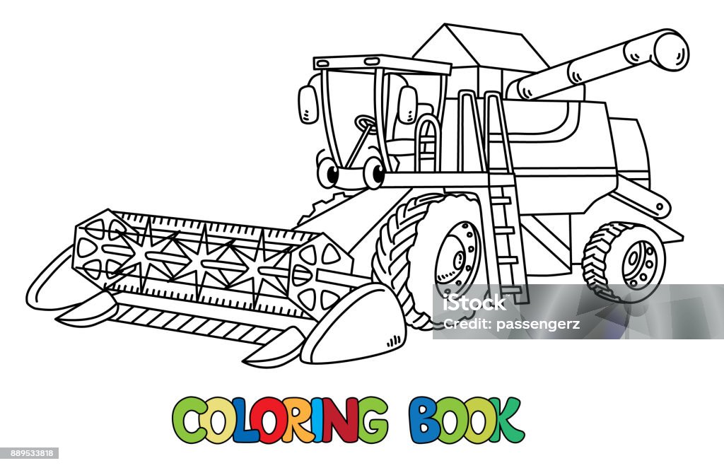 Funny bine harvester with eyes coloring book stock illustration