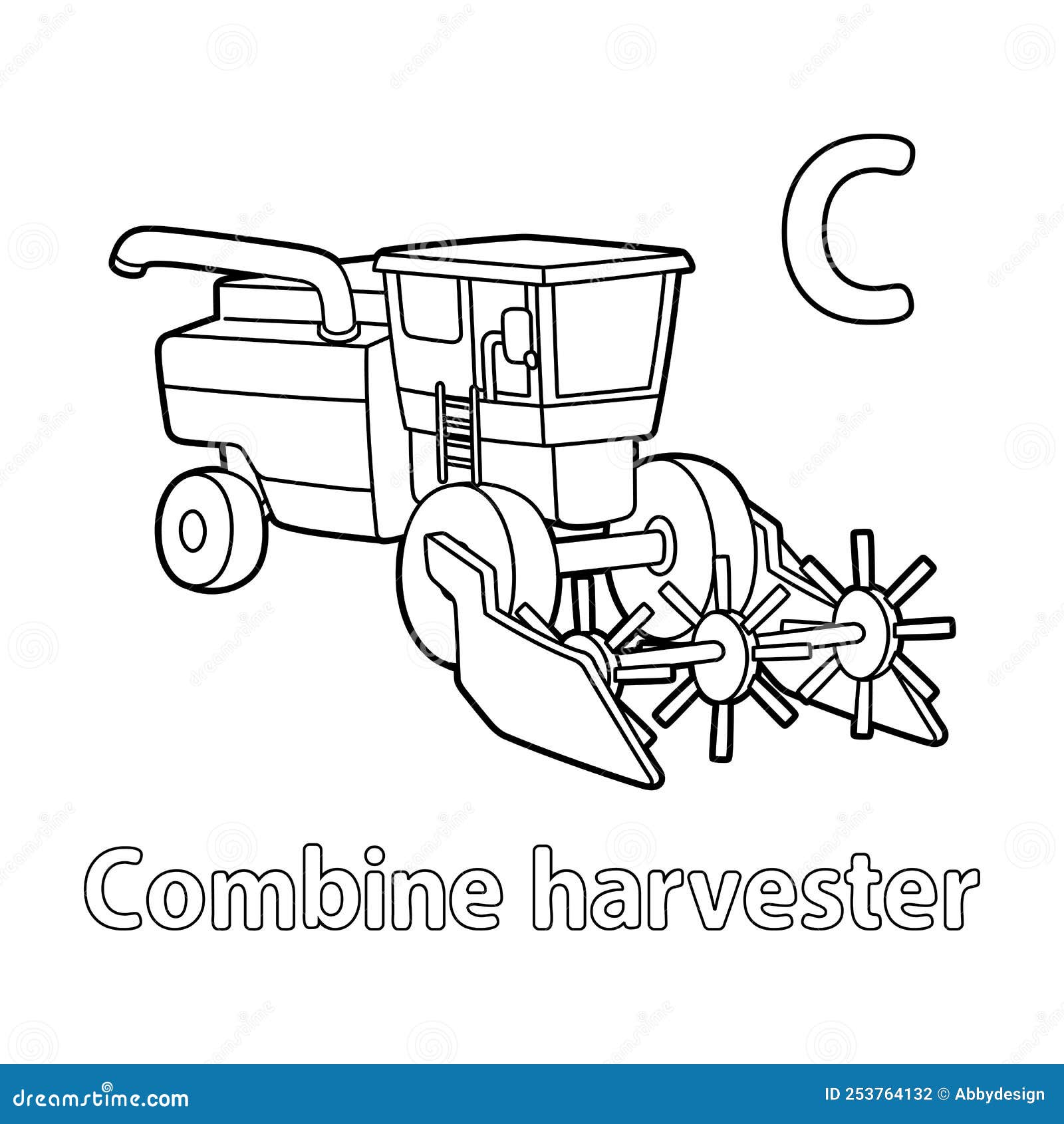 Bined harvester alphabet abc coloring page c stock vector