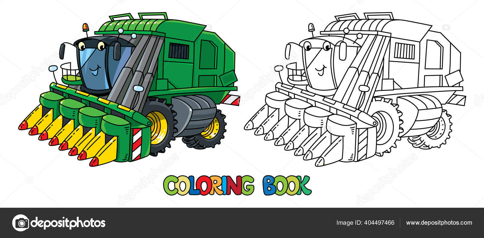 Funny bine harvester with eyes coloring book stock vector by passengerz