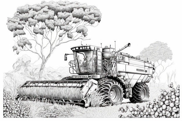 Premium ai image coloring pages for adult the harvester harvests the crops autumn style grayscale