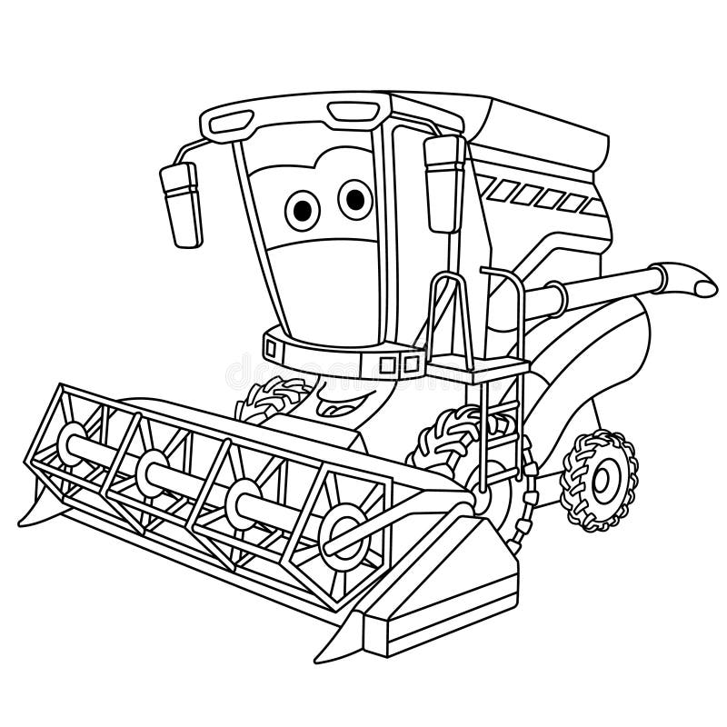 Coloring page with harvester bine stock vector