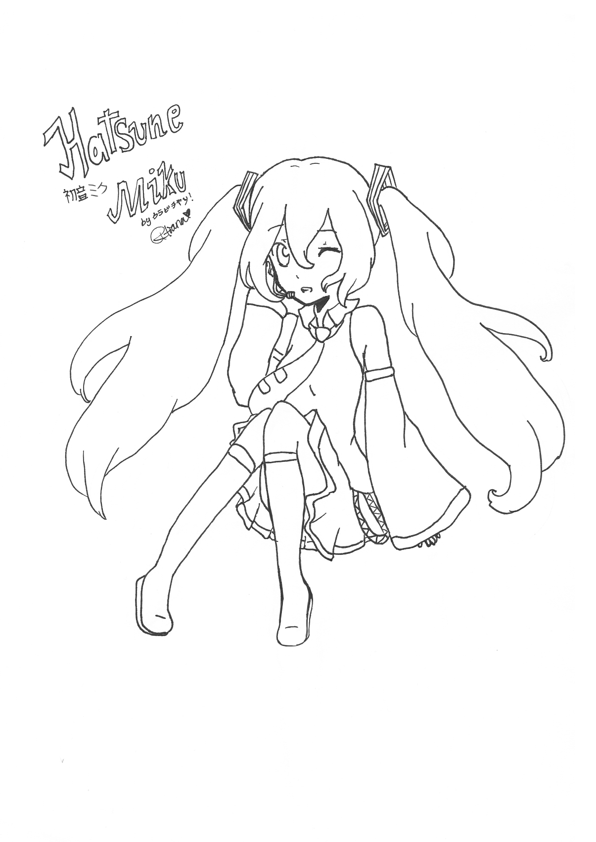 Hatsune miku colouring page by kurapichan on