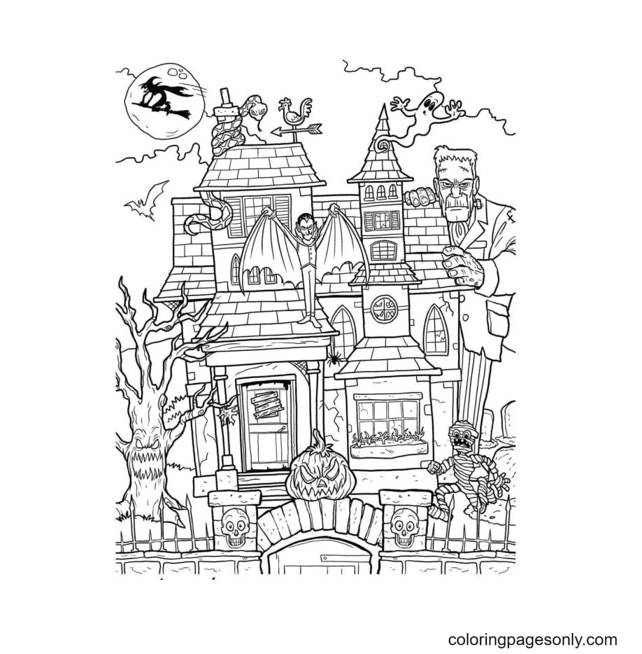 Haunted house coloring pages printable for free download