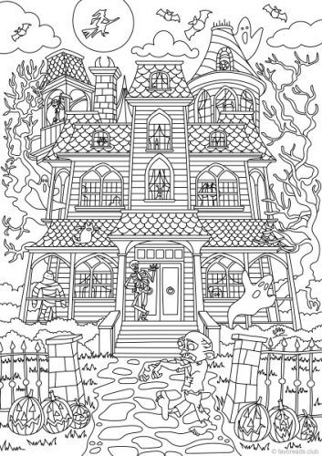 Holidays â scary house colouring page adult coloring pages coloring pages halloween coloring pages