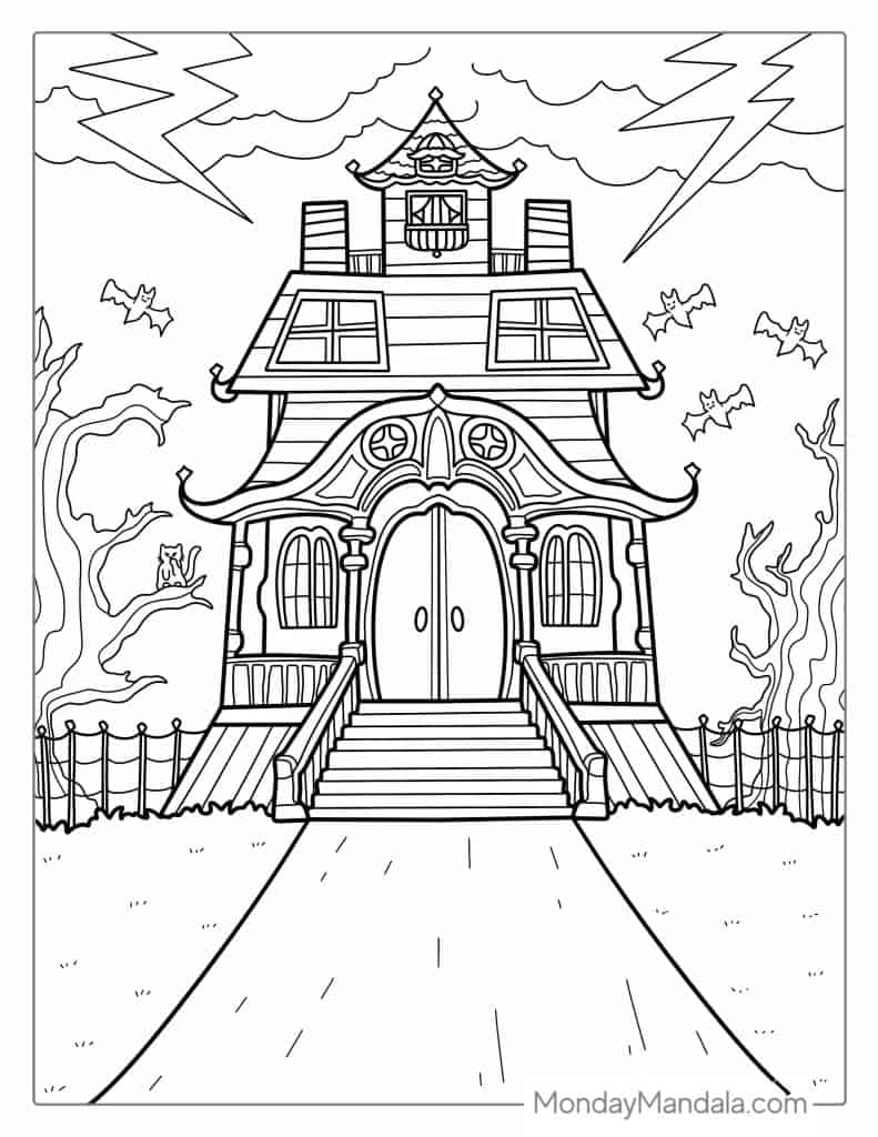 Haunted house coloring pages free pdf printables