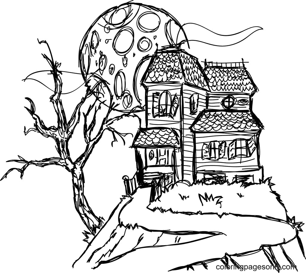 Haunted house coloring pages printable for free download