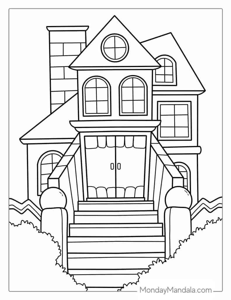 Haunted house coloring pages free pdf printables