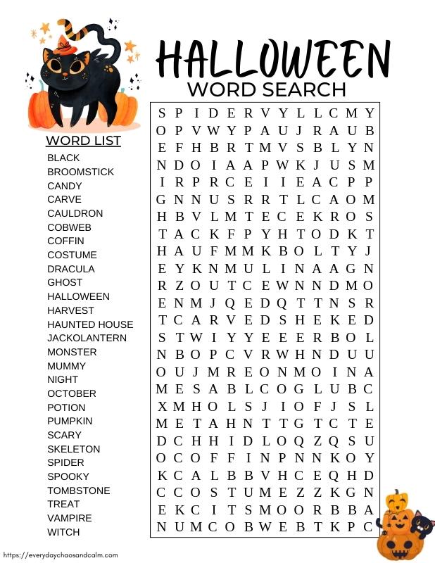 Free printable halloween word searches