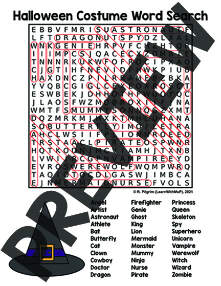 Halloween costume word search coloring page puzzle made by teachers