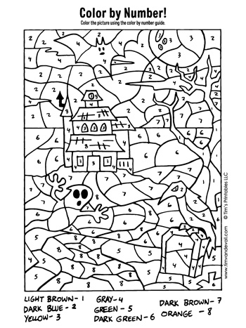 Halloween haunted house color by number â tims printables