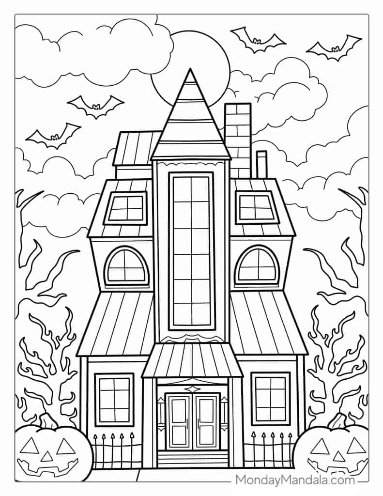 Haunted house coloring pages free pdf printables