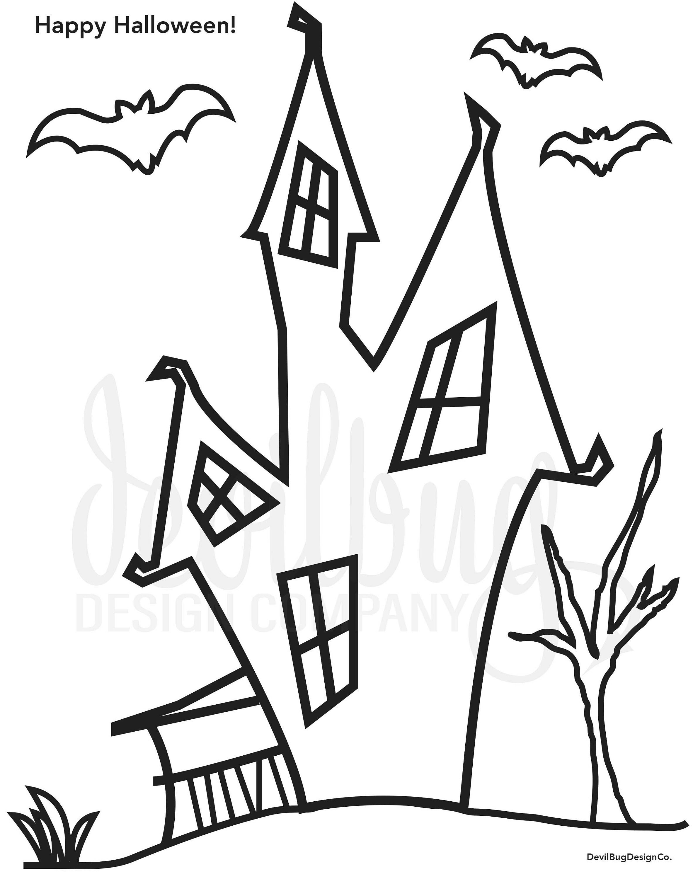 Halloween haunted house colouring pages digital download