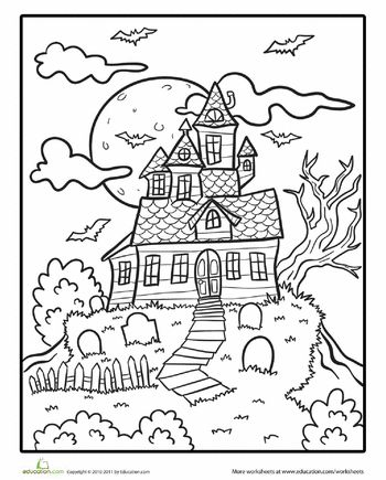 Spooky mansion coloring page worksheet education free halloween coloring pages halloween coloring sheets halloween coloring pages